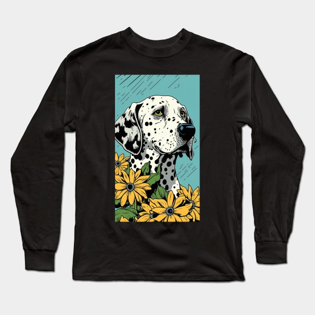 Dalmatian Dog Vibrant Tropical Flower Tall Retro Vintage Digital Pop Art Portrait 2 Long Sleeve T-Shirt by ArtHouseFlunky